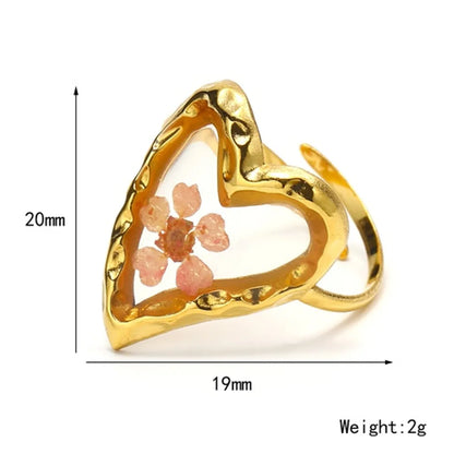 Simple Style Heart Shape Flower Stainless Steel Plating Gold Plated Open Rings