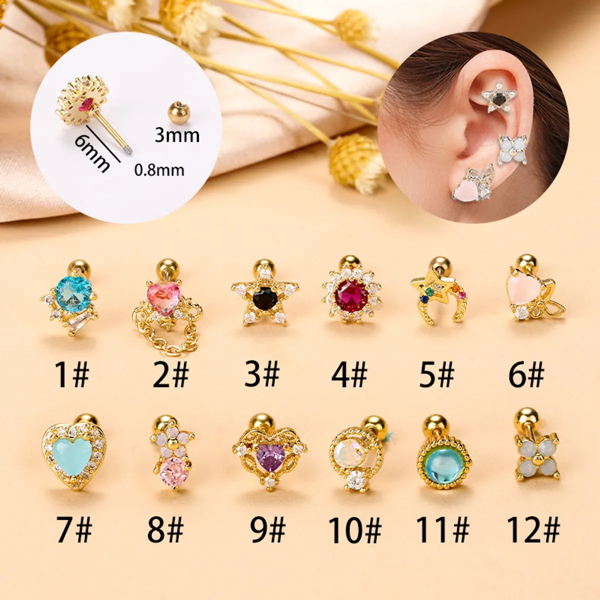 Simple Style Heart Shape Flower Stainless Steel Plating Inlay Zircon Ear Studs 1 Piece