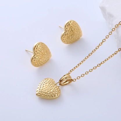 Simple Style Heart Shape Flower Stainless Steel Plating Zircon 18k Gold Plated Earrings Necklace Jewelry Set