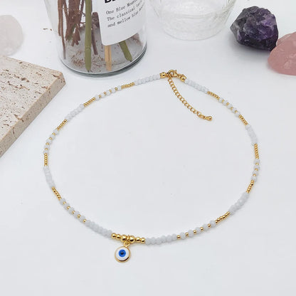 Simple Style Heart Shape Glass Beaded Women'S Pendant Necklace