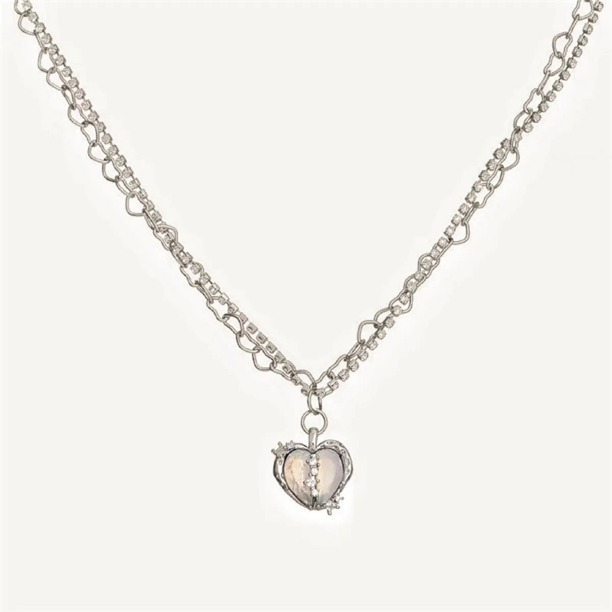 Wholesale Jewelry Simple Style Heart Shape Imitation Pearl Zircon Inlay Pendant Necklace