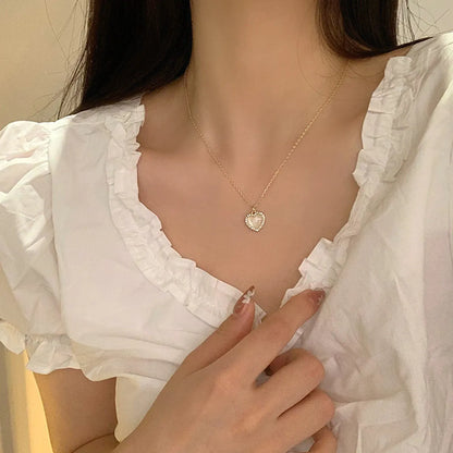 Wholesale Jewelry Simple Style Heart Shape Imitation Pearl Zircon Inlay Pendant Necklace