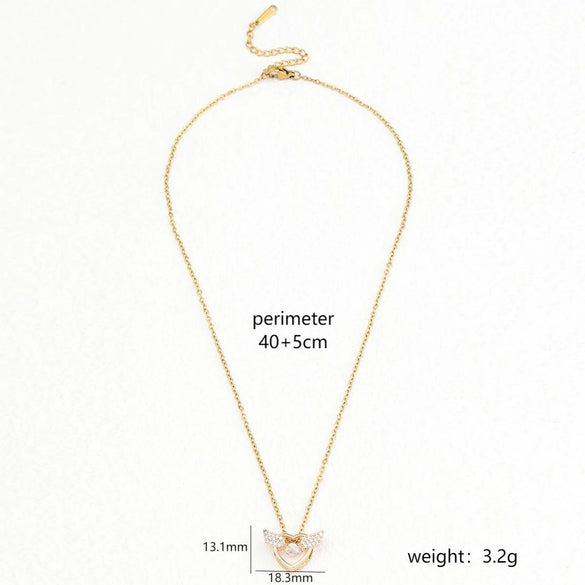 Wholesale Simple Style Heart Shape Key Stainless Steel Copper Enamel Plating Inlay Zircon Pendant Necklace