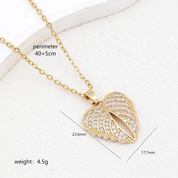 Wholesale Simple Style Heart Shape Key Stainless Steel Copper Enamel Plating Inlay Zircon Pendant Necklace