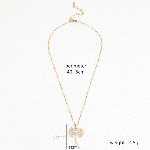 Wholesale Simple Style Heart Shape Key Stainless Steel Copper Enamel Plating Inlay Zircon Pendant Necklace