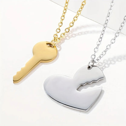 Simple Style Heart Shape Key Stainless Steel Plating 18k Gold Plated Pendant Necklace