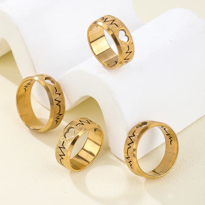 Simple Style Heart Shape Lightning Stainless Steel 14K Gold Plated Unisex Rings