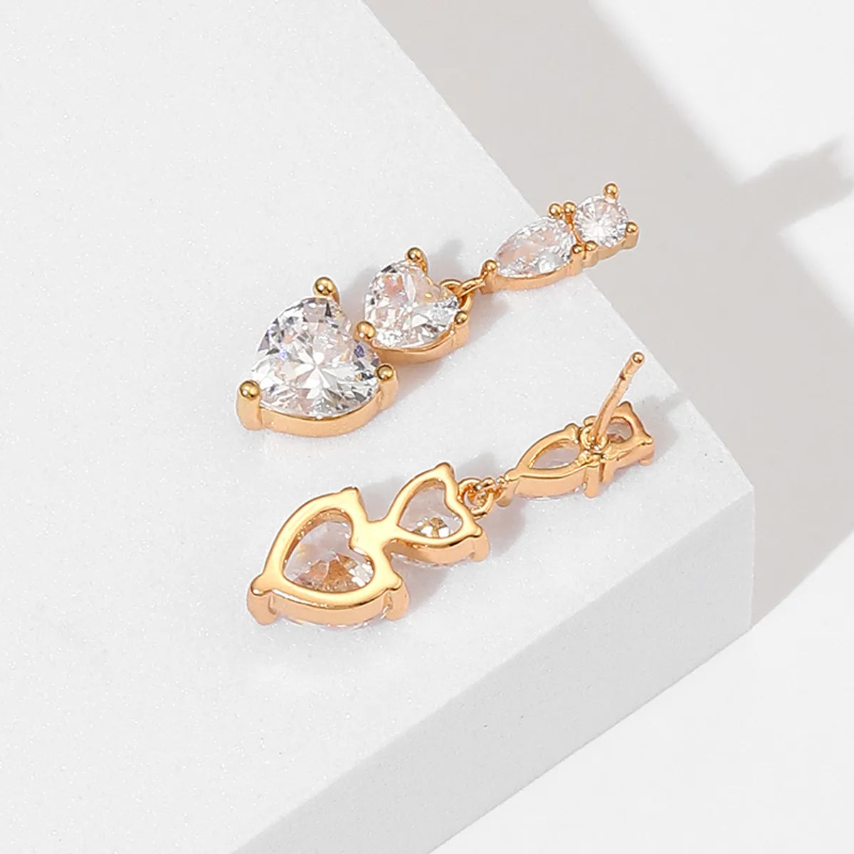 1 Pair Simple Style Heart Shape Plating Inlay Metal Zircon Gold Plated Silver Plated Drop Earrings