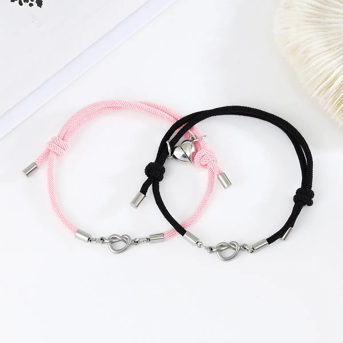 Simple Style Heart Shape Mixed Materials Rope Couple Bracelets