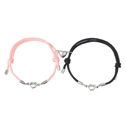 Simple Style Heart Shape Mixed Materials Rope Couple Bracelets