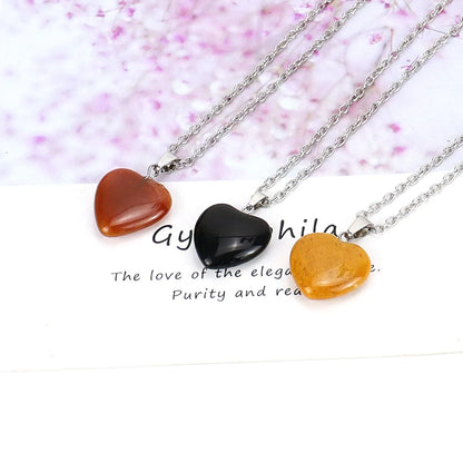 Simple Style Heart Shape Natural Stone Ferroalloy Knitting Pendant Necklace