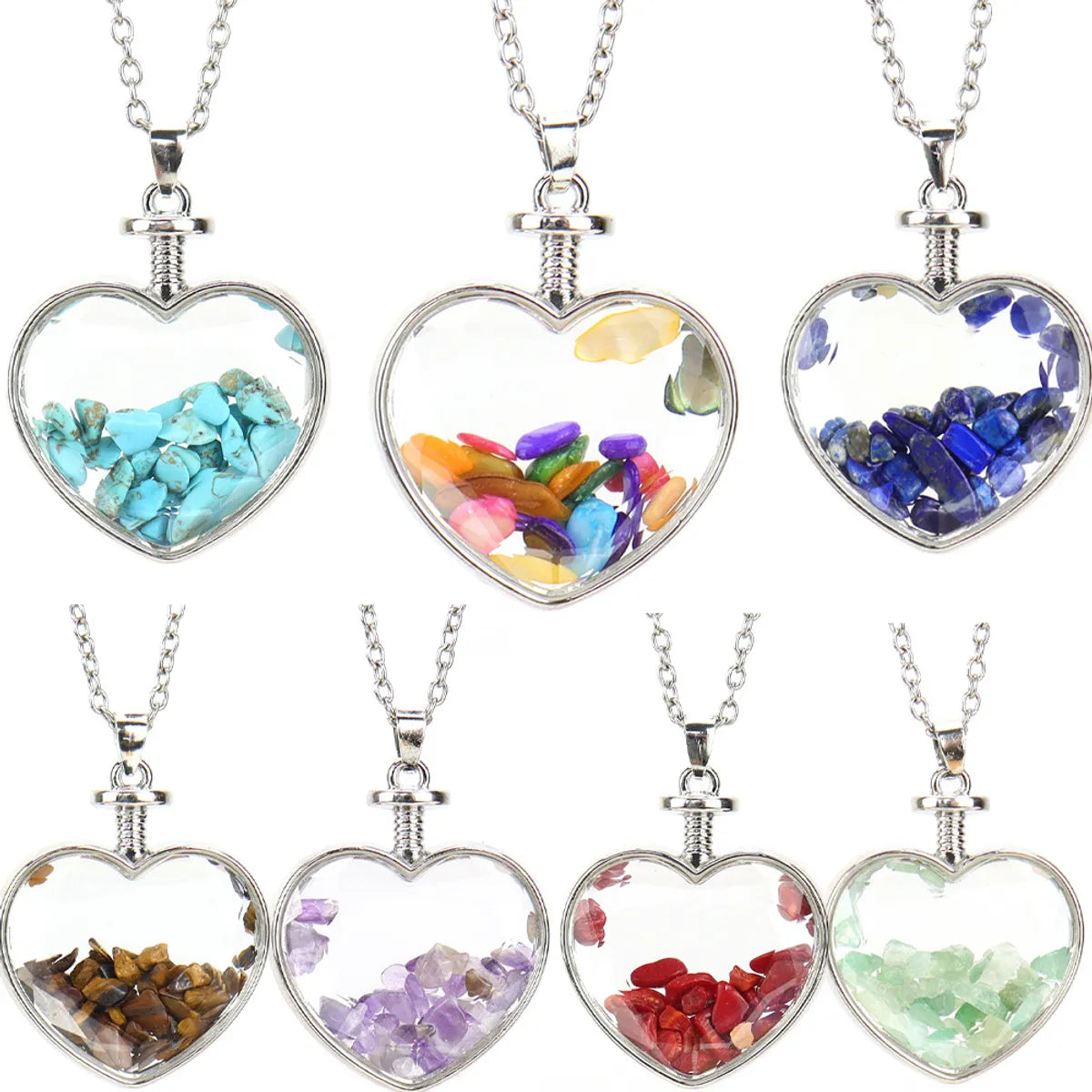 Simple Style Heart Shape Natural Stone Plating Pendant Necklace