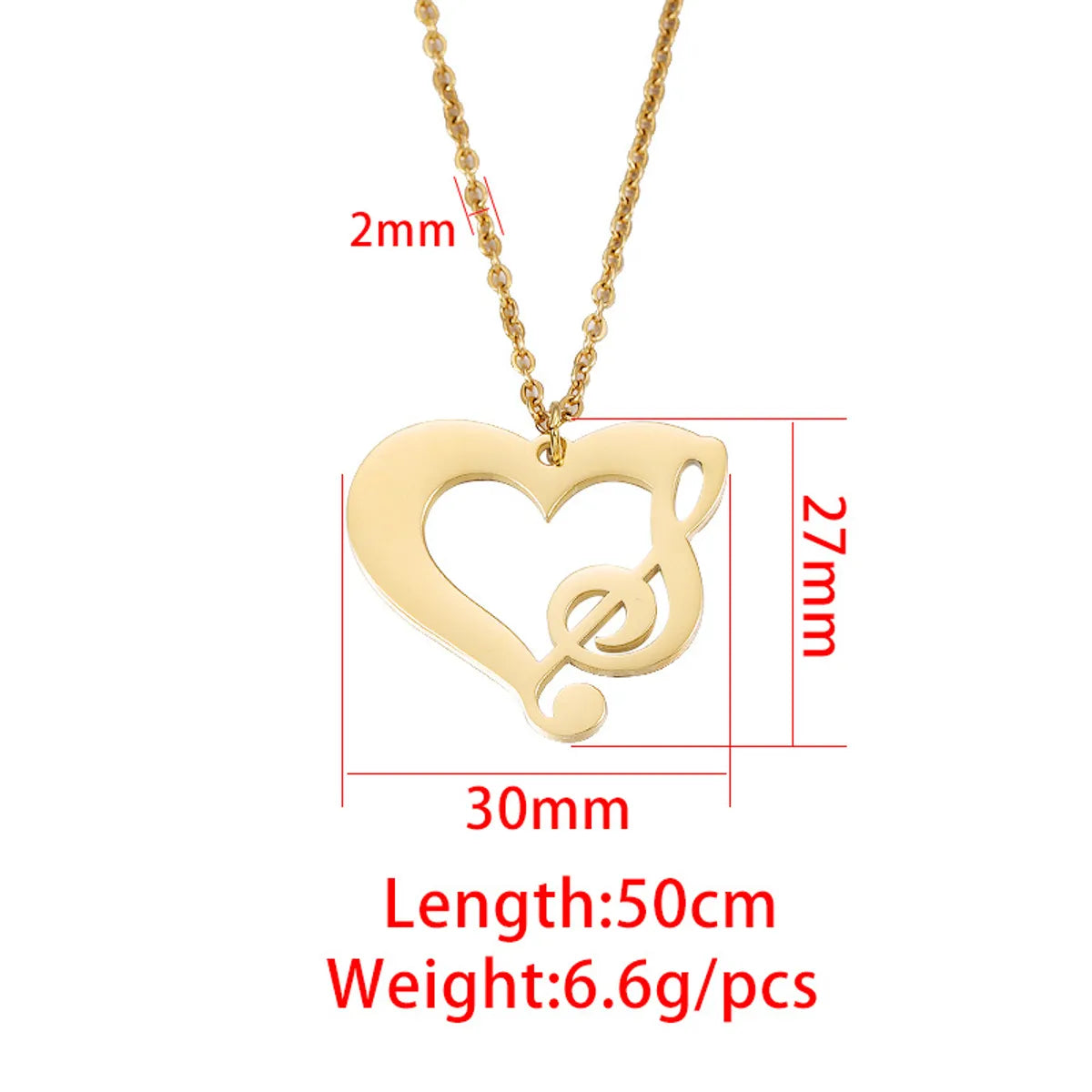 Simple Style Heart Shape Notes Titanium Steel Plating Hollow Out 18k Gold Plated Rose Gold Plated Pendant Necklace