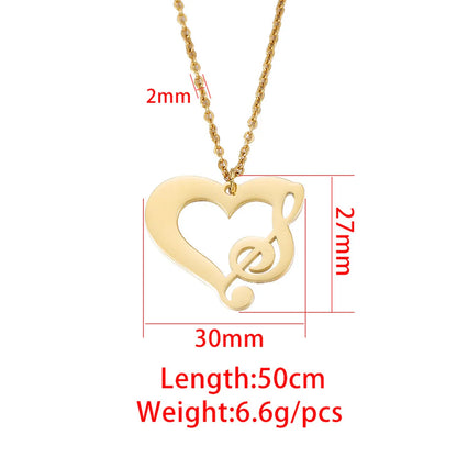 Simple Style Heart Shape Notes Titanium Steel Plating Hollow Out 18k Gold Plated Rose Gold Plated Pendant Necklace