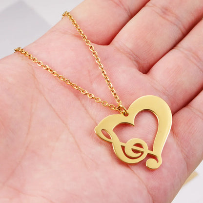 Simple Style Heart Shape Notes Titanium Steel Plating Hollow Out 18k Gold Plated Rose Gold Plated Pendant Necklace