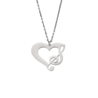 Simple Style Heart Shape Notes Titanium Steel Plating Hollow Out 18k Gold Plated Rose Gold Plated Pendant Necklace