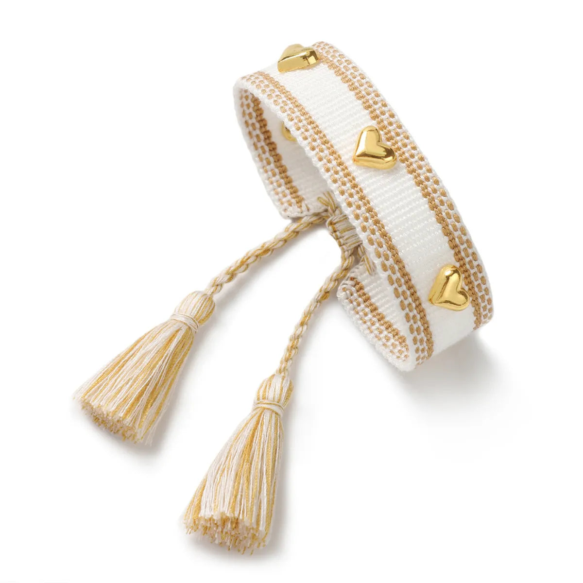 Simple Style Heart Shape Polyester Metal Embroidery Tassel Women'S Drawstring Bracelets