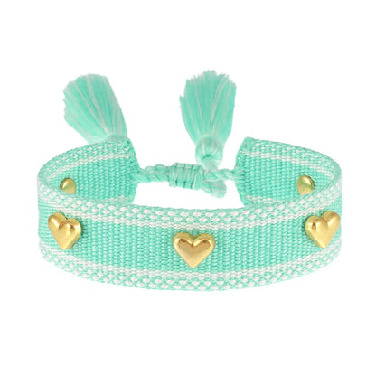 Simple Style Heart Shape Polyester Metal Embroidery Tassel Women'S Drawstring Bracelets