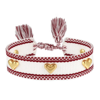 Simple Style Heart Shape Polyester Metal Embroidery Tassel Women'S Drawstring Bracelets