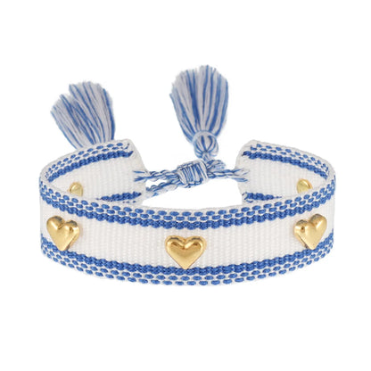 Simple Style Heart Shape Polyester Metal Embroidery Tassel Women'S Drawstring Bracelets