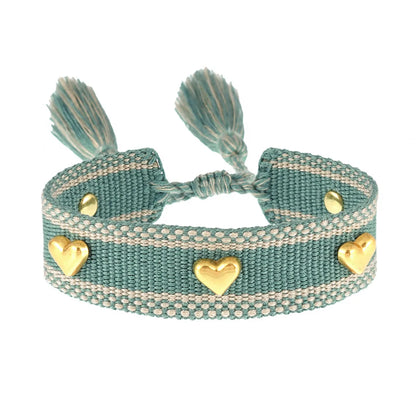 Simple Style Heart Shape Polyester Metal Embroidery Tassel Women'S Drawstring Bracelets