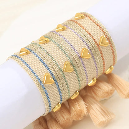 Simple Style Heart Shape Polyester Metal Embroidery Tassel Women'S Drawstring Bracelets