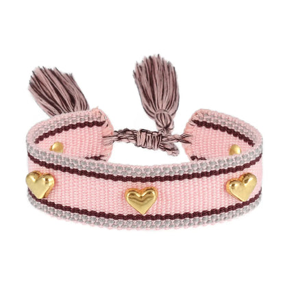 Simple Style Heart Shape Polyester Metal Embroidery Tassel Women'S Drawstring Bracelets