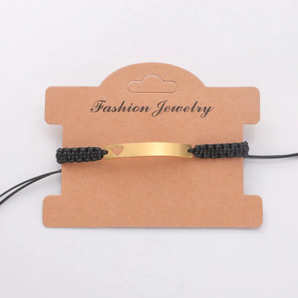 Simple Style Customization Laser Engraving Heart Shape Rectangle Titanium Steel 18K Gold Plated Titanium Steel Bracelets In Bulk