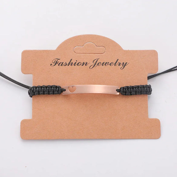 Simple Style Customization Laser Engraving Heart Shape Rectangle Titanium Steel 18K Gold Plated Titanium Steel Bracelets In Bulk