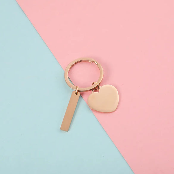 Simple Style Customization Laser Engraving Heart Shape Rectangle Titanium Steel Unisex Keychain
