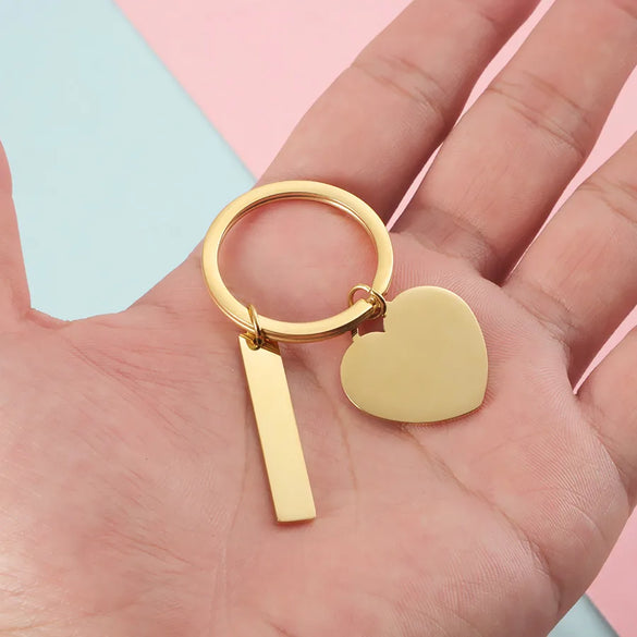 Simple Style Customization Laser Engraving Heart Shape Rectangle Titanium Steel Unisex Keychain