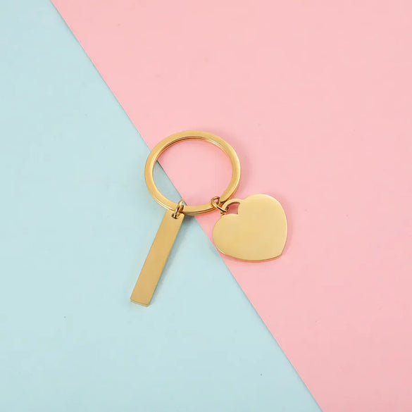 Simple Style Customization Laser Engraving Heart Shape Rectangle Titanium Steel Unisex Keychain