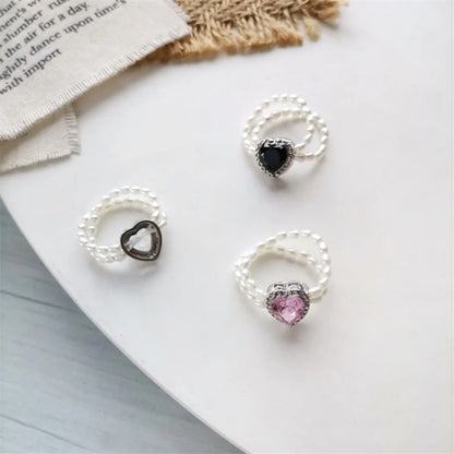 Simple Style Heart Shape Rhinestones Artificial Pearl Wholesale Rings