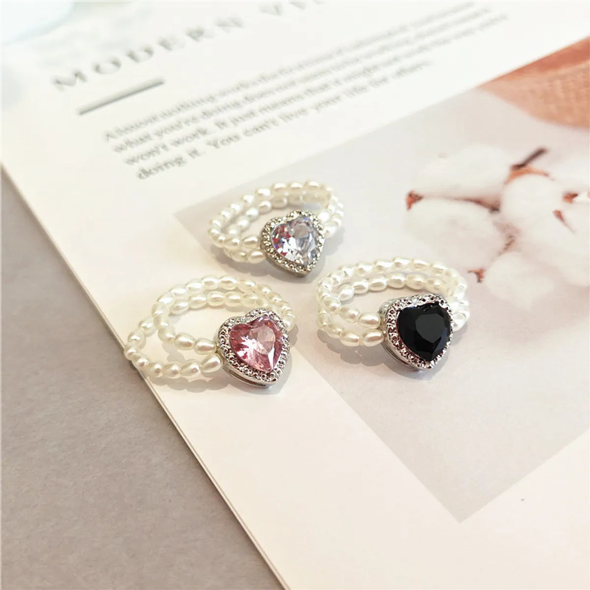 Simple Style Heart Shape Rhinestones Artificial Pearl Wholesale Rings