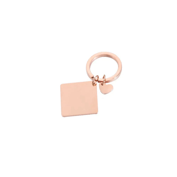 Simple Style Customization Laser Engraving Heart Shape Rhombus Stainless Steel Polishing Plating 18K Gold Plated Keychain