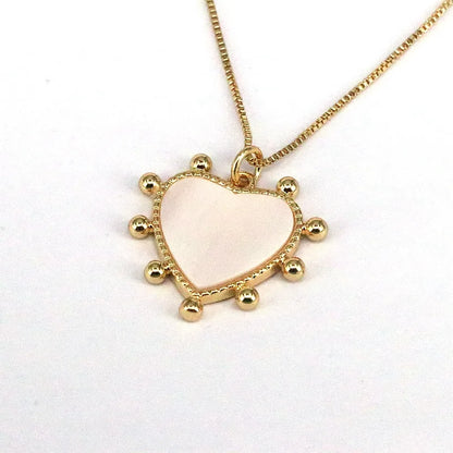 Simple Style Heart Shape Shell Plating Inlay Zircon Gold Plated Women'S Pendant Necklace