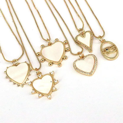 Simple Style Heart Shape Shell Plating Inlay Zircon Gold Plated Women'S Pendant Necklace