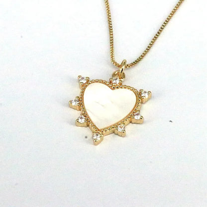 Simple Style Heart Shape Shell Plating Inlay Zircon Gold Plated Women'S Pendant Necklace