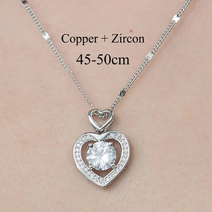 Simple Style Heart Shape Snake Lock Copper Plating Inlay Zircon Pendant Necklace