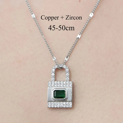 Simple Style Heart Shape Snake Lock Copper Plating Inlay Zircon Pendant Necklace