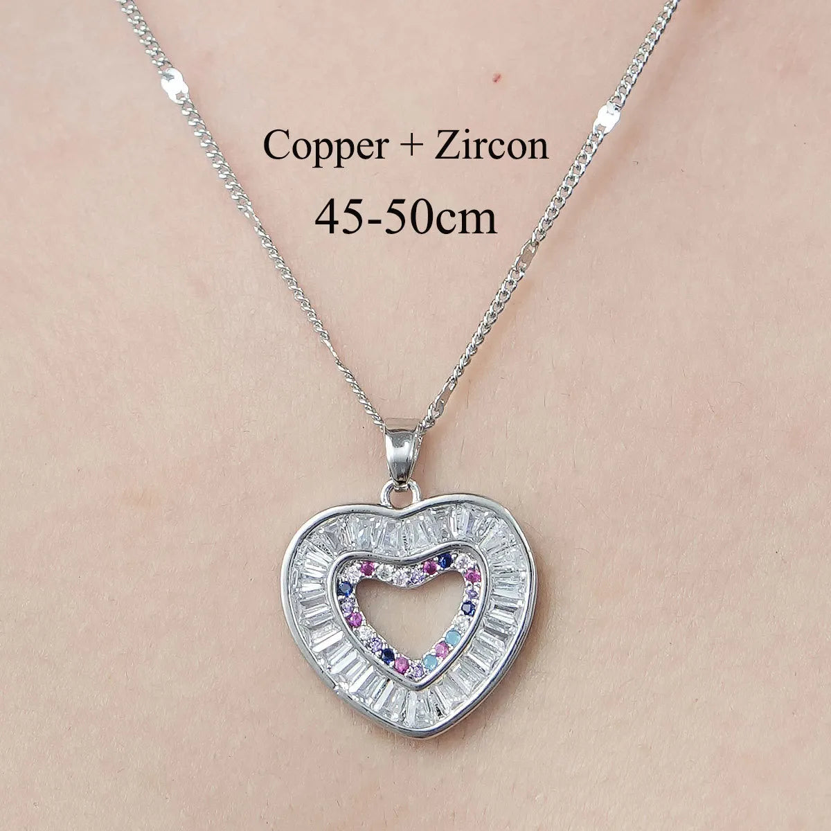 Simple Style Heart Shape Snake Lock Copper Plating Inlay Zircon Pendant Necklace