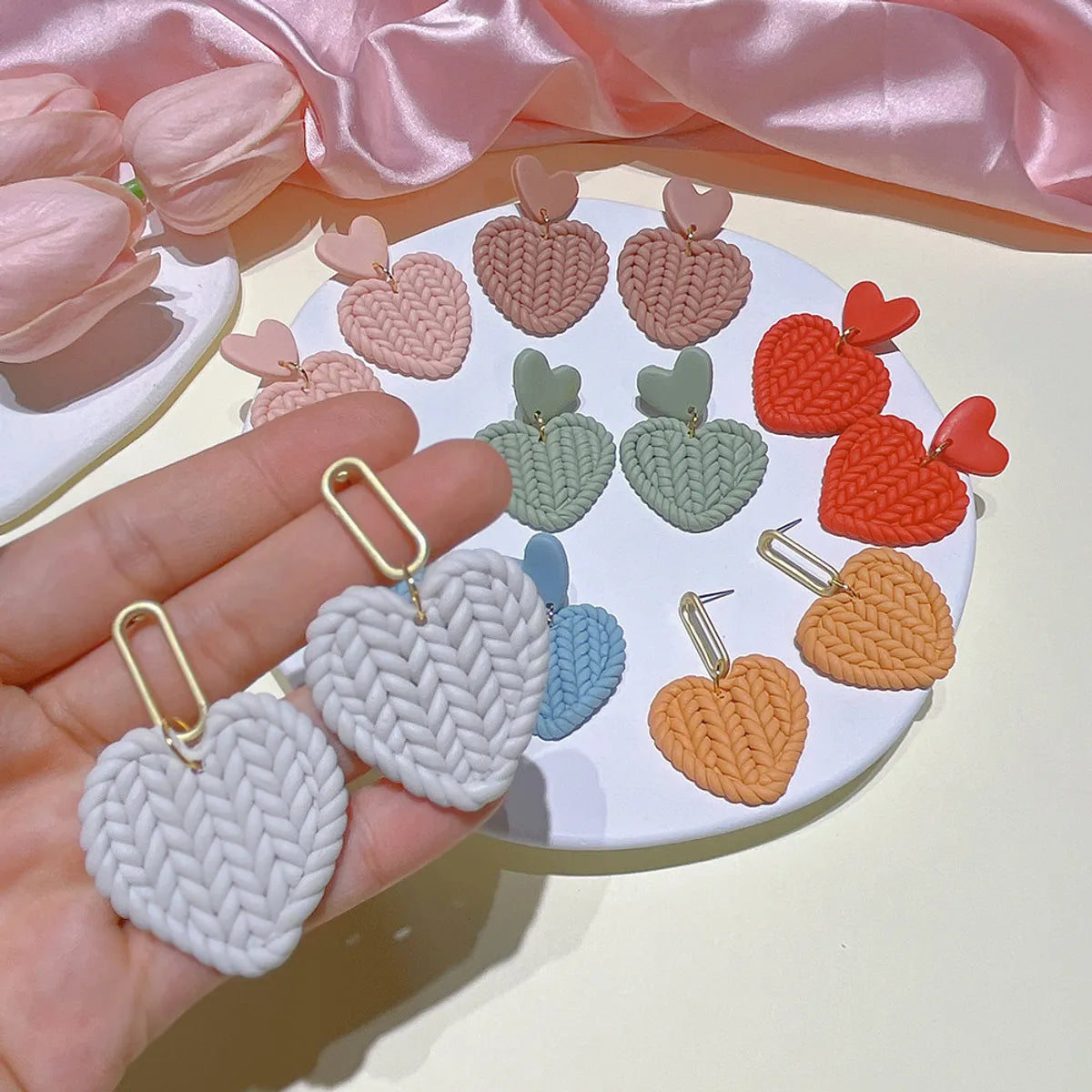 Simple Style Heart Shape Soft Clay Handmade Women's Drop Earrings 1 Pair