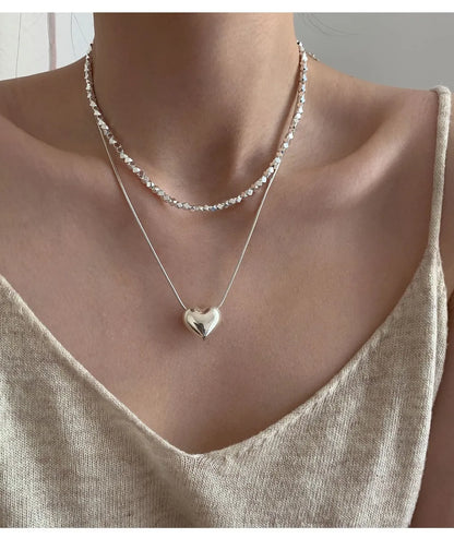 Simple Style Heart Shape Solid Color Sterling Silver Plating Pendant Necklace Necklace