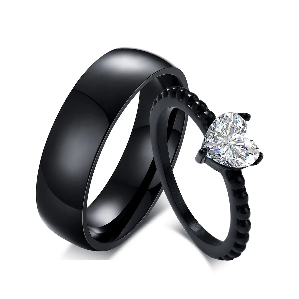 Simple Style Heart Shape Solid Color Titanium Steel Inlaid Zircon Rings