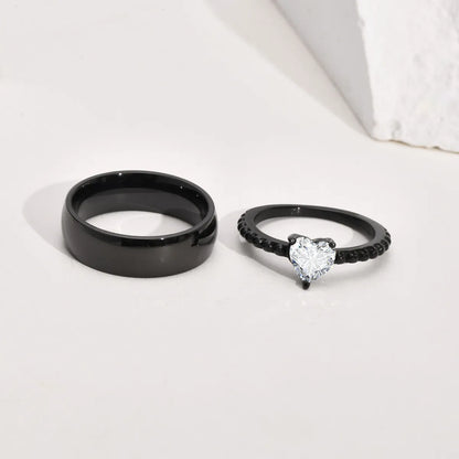 Simple Style Heart Shape Solid Color Titanium Steel Inlaid Zircon Rings