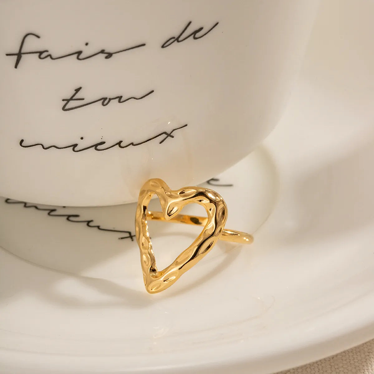 Simple Style Heart Shape Stainless Steel 18k Gold Plated Open Ring In Bulk