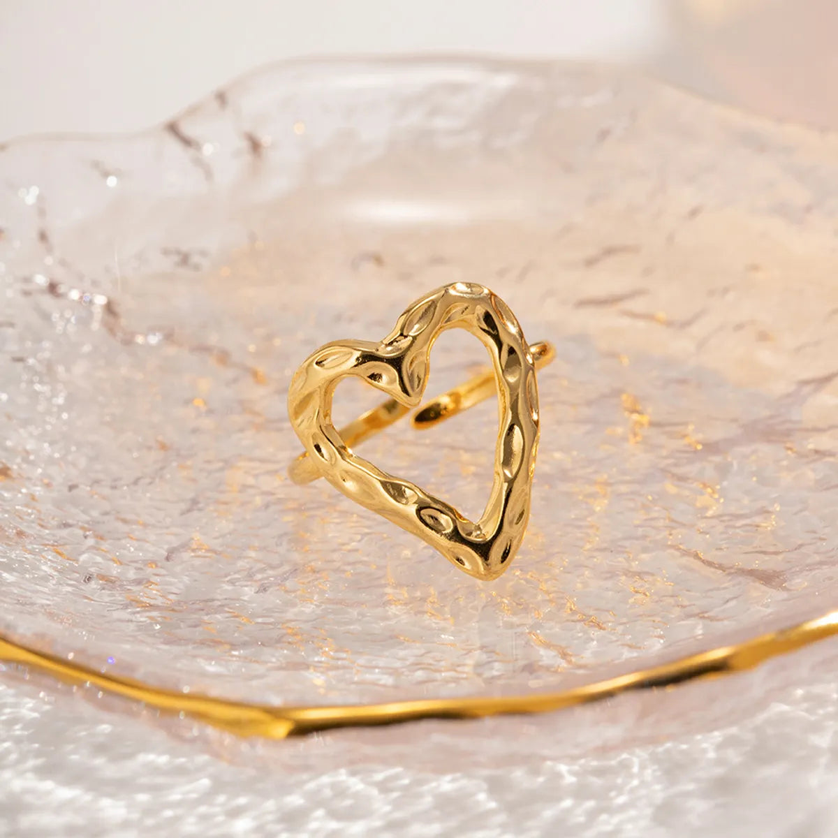 Simple Style Heart Shape Stainless Steel 18k Gold Plated Open Ring In Bulk