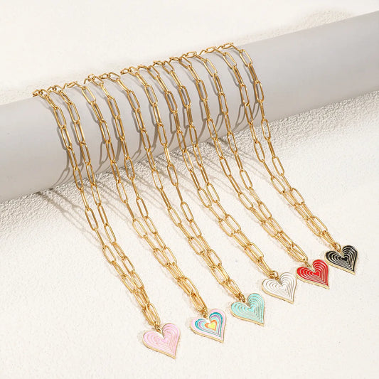 Simple Style Heart Shape Stainless Steel Alloy Enamel Plating Women'S Pendant Necklace