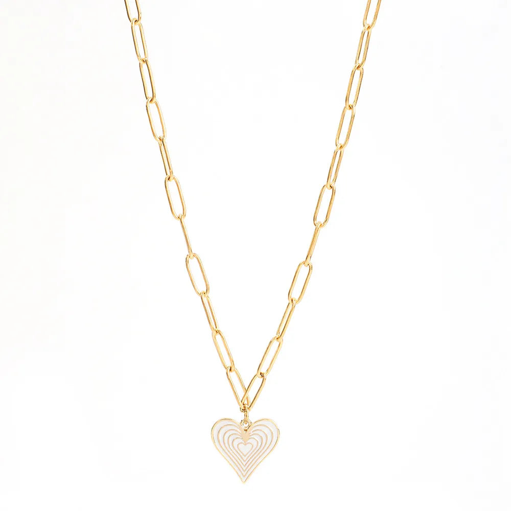 Simple Style Heart Shape Stainless Steel Alloy Enamel Plating Women'S Pendant Necklace