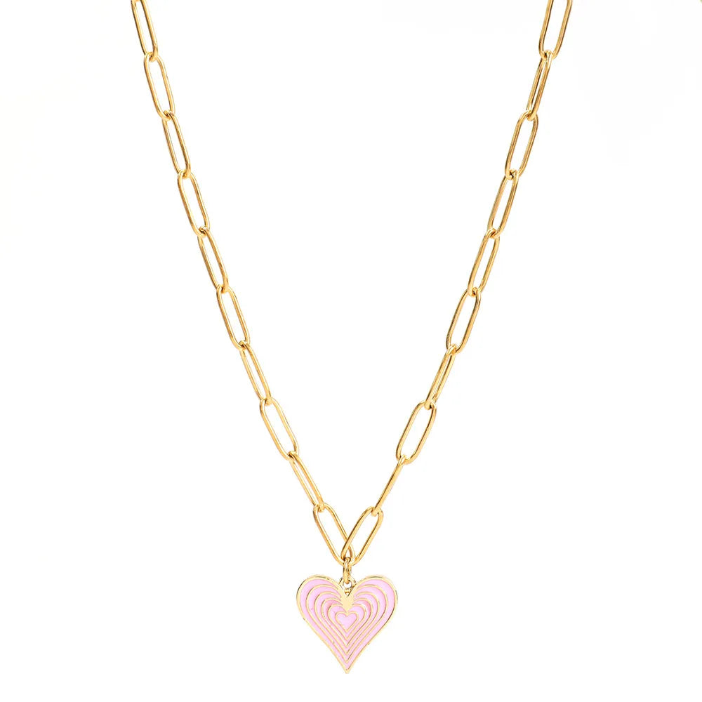 Simple Style Heart Shape Stainless Steel Alloy Enamel Plating Women'S Pendant Necklace